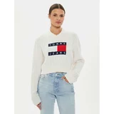Tommy Jeans Pulover Center Flag DW0DW18528 Écru Relaxed Fit