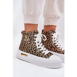 Boto High Women Sneakers With Leopard Print On Platform Brown Laviriona | Shoptok.si