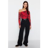 Trendyol Red Tulle Lined Asymmetric Collar Knitted Knitted Blouse | shoptok.hr
