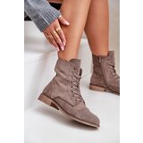 Boto PS1 Decorated ankle boots on flat heels eco suede insulated brown Ellieo | Eponuda.ba