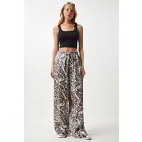 Women's Black Beige Leopard Patterned Palazzo Trousers Cene