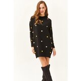 Olalook Women's Black Colored Pompom Soft Textured Tunic Dress | Shoptok.si