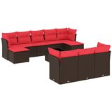 vidaXL 11-dijelni vrtni set s jastucima smeđi poliratan - Smeđe-crvena Sa stolom 1 | shoptok.hr