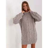 Fashionhunters Gray knitted dress with puffed sleeves
