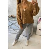 Kesi Buttoned sweater with a decorative weave camel Cijene