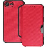 AVIZAR Preklopna torbica za iPhone 16e, karbonski zaključek z držalom za kartice, Rdeča, (5000189678) | Shoptok.si