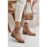 Kesi openwork ankle boots Cowgirls with zip eco suede beige S.Barski Cene