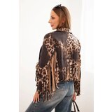 Kesi Włoski Women's suede jacket with leopard print and fringes black | Shoptok.si