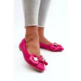 Kesi Women's eco suede ballerinas with bow and brooch Fuchsia Satris