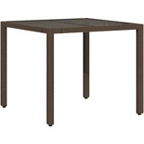  The Living Store Vrtna miza s stekleno ploščo rjava 90x90x75 cm poli ratan - Vrtna Miza, (21455534) | Shoptok.si