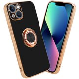 Cadorabo Ohišje, združljiv z Apple v sijajnem črni barvi - zlato z obročem - zaščitni pokrov iz fleksibilnega silikona TPU, z zaščito pred kamero in držalom magnetnega avtomobila, (20595784) | Shoptok.si