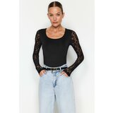 Trendyol Black Square Collar Lace Sleeves Knitted Body With Snap Buttons Cene