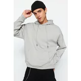 Trendyol Men's Gray Oversize Sweatshirt with Embroidery and Fabric Detail on the Back, and a Soft Pillow interior.
