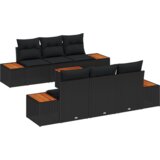 vidaXL 7-delna vrtna sedežna garnitura z blazinami črn poli ratan akacija | Shoptok.si