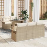 vidaXL 6-delni vrtni sofa set z blazinami Bež poly ratan | Shoptok.si
