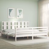 vidaXL Posteljni okvir z vzglavjem bel 200x200 cm trden les Cene