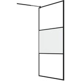Pregrada za tuš s policom crna 115x195 cm staklo ESG i aluminij | shoptok.hr