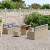  10-delni vrtni set kavčev z blazinami v bež poly rattan akacije | Shoptok.si