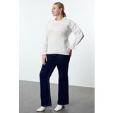 Trendyol curve ecru hair braided sleeves woven shirt collar knitwear sweater | ePonuda.com