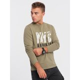 Ombre Men's map motif printed longsleeve - olive | ePonuda.com