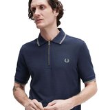 Fred Perry Crepe Pique Zip Neck Polo Shirt Dark Airforce Plava | shoptok.hr