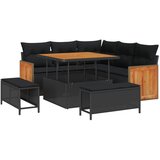vidaXL set od 8 komada vrtnih sofa s jastučićima crni poli ratan akacija, set od 3 komada vrtnih stolica s jastučićima crni poli ratan akacija Cijene