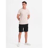 Ombre Men's cotton cargo shorts with elastic waistband - black | ePonuda.com