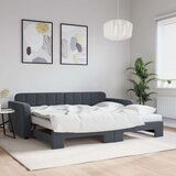 vidaXL Izvlečna dnevna postelja z vzmetnico tem. siva 90x200 cm žamet | Shoptok.si