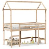  Krevet na kat s ljestvama i krovom 80x200 cm od borovine | shoptok.hr