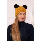Kesi marka niezdefiniowana Cap with fleece 2 pompoms K291 mustard