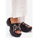 Boto Foam Women's Slippers on Massive Platform with Golden Decorations Black Ivoriel | Shoptok.si