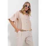 Trend Alaçatı Stili Women's Beige Balloon Sleeve Robe Gathered Kubra Cotton Crop Shirt | Shoptok.si