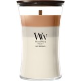 WoodWick Trilogy Café Macchiato dišeča sveča z lesenim stenjem 610 g | Shoptok.si