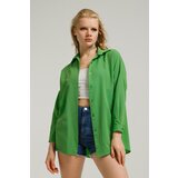 armonika Women's Grass Green Oversize Long Basic Shirt Cene