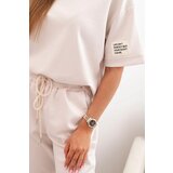 Kesi Włoski Women's viscose set with short sleeves and trousers beige | Shoptok.si