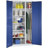 eurokraft pro Omara s krilnimi vrati, 6 polic, 1 obešalni drog, globina 400 mm, svetlo siva / encijan modra | Shoptok.si