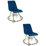  Okretna stolica CIEZA 360, tamnoplavi baršun, zlatne metalne noge, set 2 kom | shoptok.hr