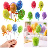  Easter Eggs On A Wire Pick Colorful White Patterns Ribbon Decoration 6pcs | shoptok.hr