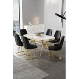 Hanah home trpezarijski set Epal, sto i 6 stolica, ploča u dekoru belog mermera, zlatne noge, crna tkanina Babyface | Eponuda.com