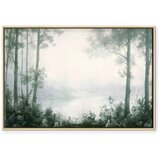  Slika - Retro Landscape Grove Trees and Pond in Patinated Shades of Green 120x80 U prirodnom drvenom okviru | shoptok.hr