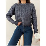 Laluvia Indigo Foil Print Ripped Detailed Sweater cene