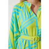  Women's Oil Green Belted Oversize Summer Viscose Dress | Shoptok.si