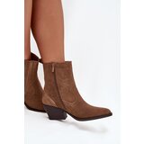 Boto Suede Cowboy Ankle Boots Women's Heeled Insulated Camel Dylira | Shoptok.si
