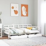 vidaXL Dnevna postelja s predali bela 90x200 cm trdna borovina Cene
