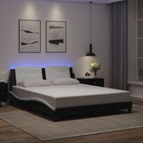 Maison Chic Posteljni okvir - Dvoposteljna postelja - Zakonska postelja z LED lučkami črno bel 160x200 cm umetno usnje, (21696552) | Shoptok.si