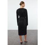 Trendyol Black Premium Pleated Fabric Flare Sleeve Detailed A-Line Midi Knitted Dress | Shoptok.si