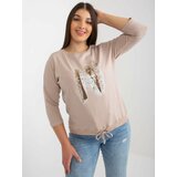 Fashion Hunters Lady's blouse plus size with application - beige Cene