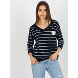 Fashion Hunters Navy and white blouse with V-neck by BASIC FEEL GOOD Cene