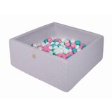MeowBaby Square Ball Pool, 90x90x40 cm s 300 žogicami, bombaž, svetlo siva: biserna/svetlo roza/turkizna/mint, (21333695) | Shoptok.si