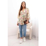Kesi Włoski Women's cotton blouse with a butterfly pattern and buttons - yellow | Shoptok.si